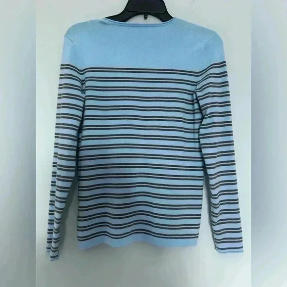 J. McLaughlin Striped Crewneck Sweater size S Blue/Brown Super Soft - Picture 4 of 4